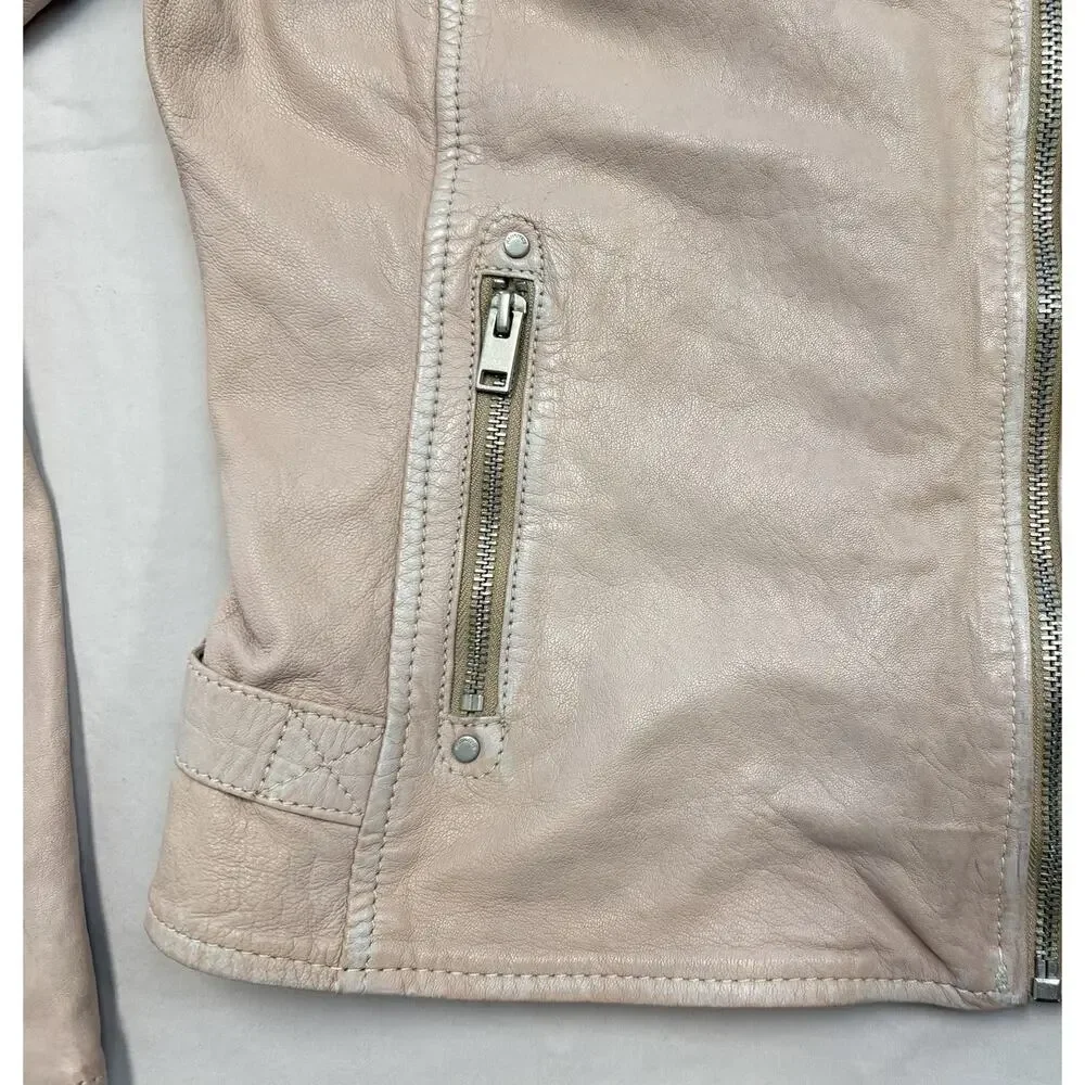 Mauritius Women's Sofia Lamb Leather Pale Pink Full Zip Jacket Women’s Size 8